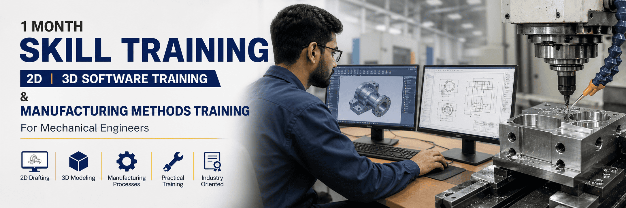 2D CAD + 3D CAD Software + GD&T Training <br> (Design with MFG Methods)